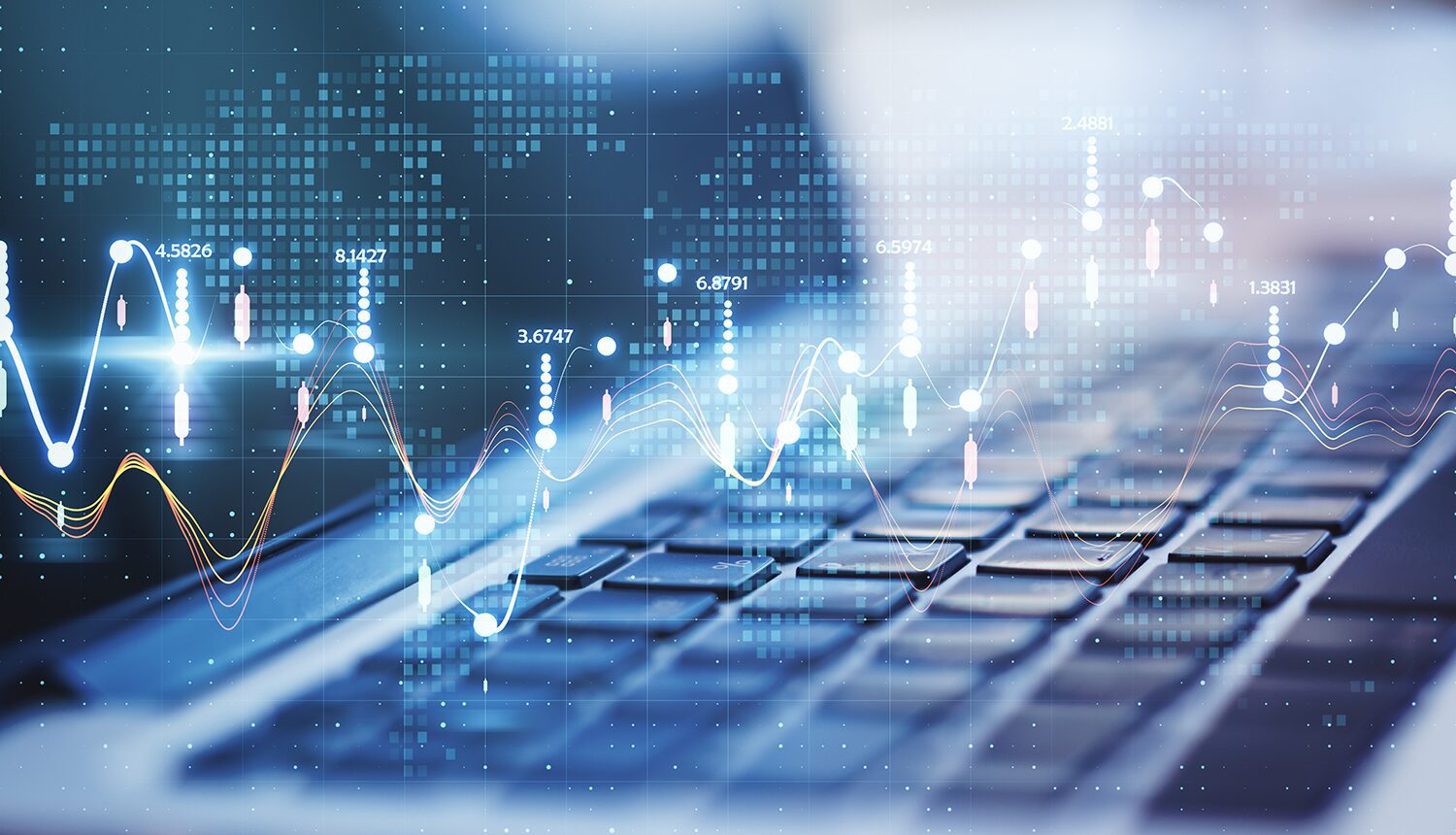 AIML-Website photo 1 (1) A computer keyboard with a blurry background of data.