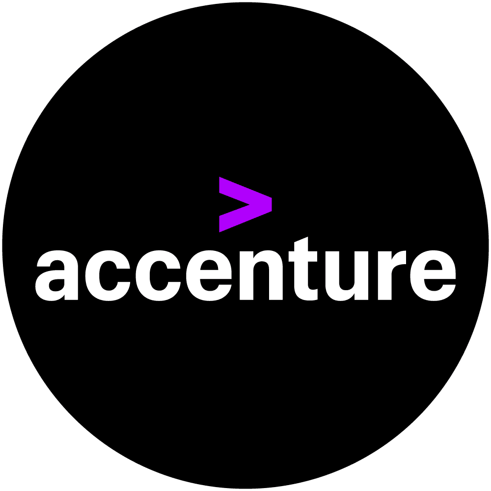 Accenture logo with black background and purple greater-than symbol.