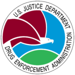 Seal of the U.S. DEA with eagle and text.