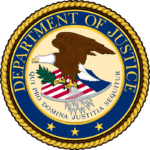 Seal of the U.S. Department of Justice with an eagle and symbolic elements.