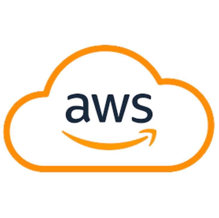 AWS logo featuring an orange cloud outline with the letters 'aws' inside.