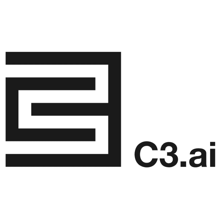 Logo of C3.ai featuring a stylized geometric design with the text 'C3.ai'.