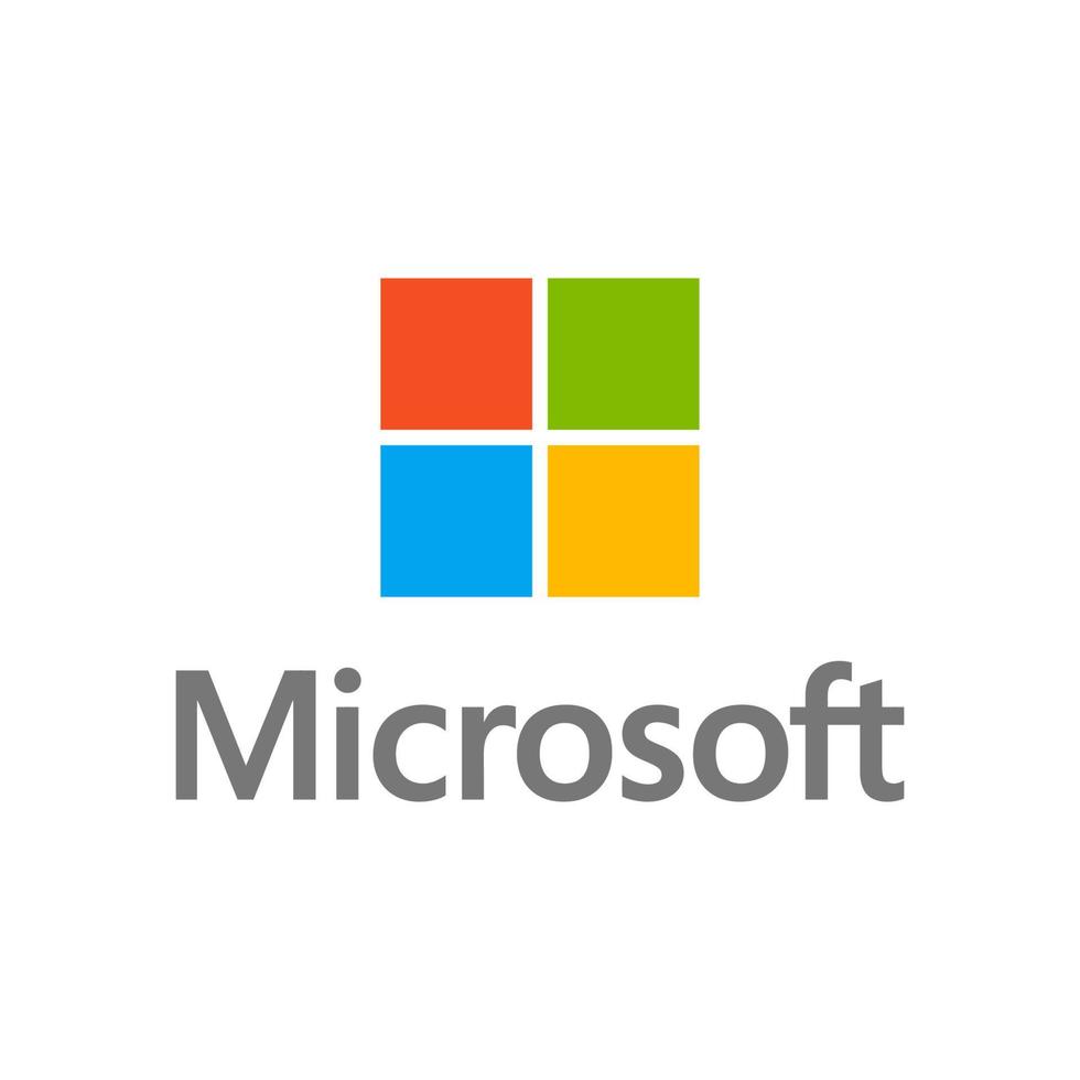 Microsoft logo with four colored squares and text.