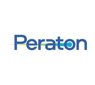 Logo of Peraton with a clean blue font.